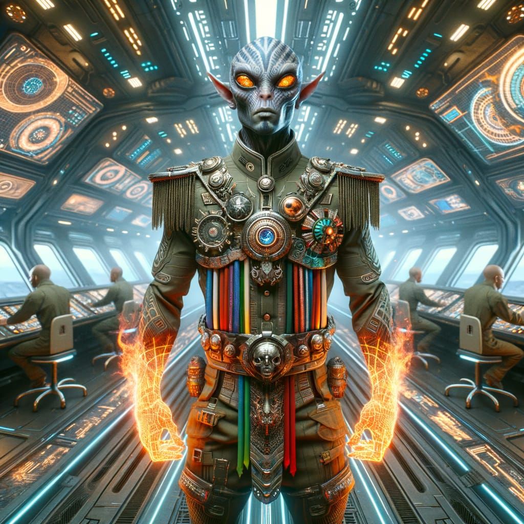 Cyberpunk Futuristic Space Captain in Full Body View