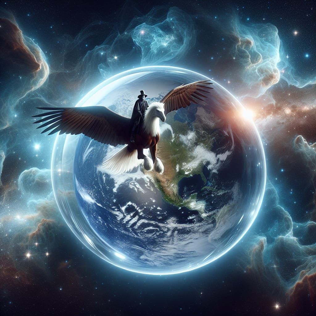 Ethereal Flight Above Earth in a Cosmic Sky