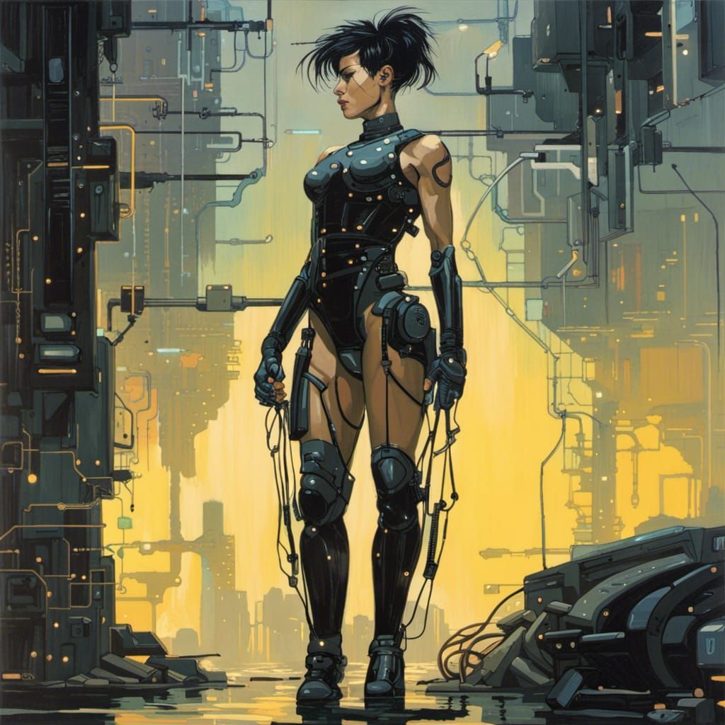 Punk Cyborg Woman in Cyberpunk Style