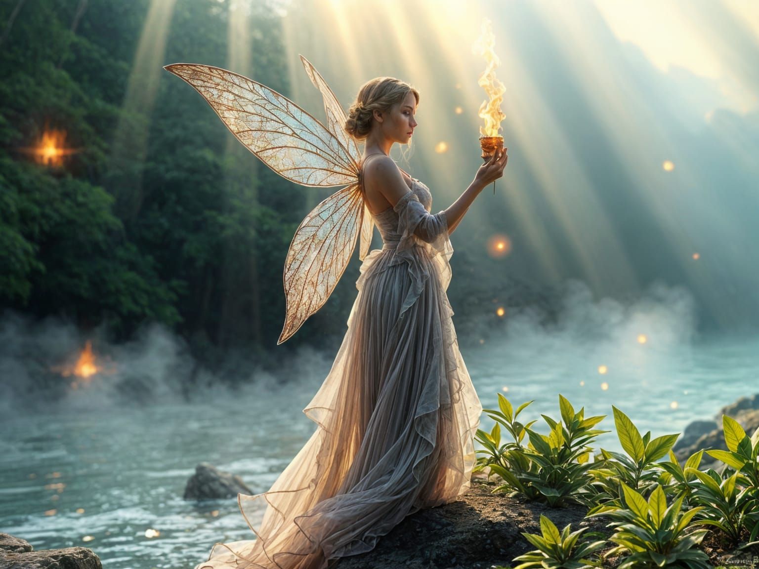 Realistic Mythical Realm Unites Four Elements in Harmony