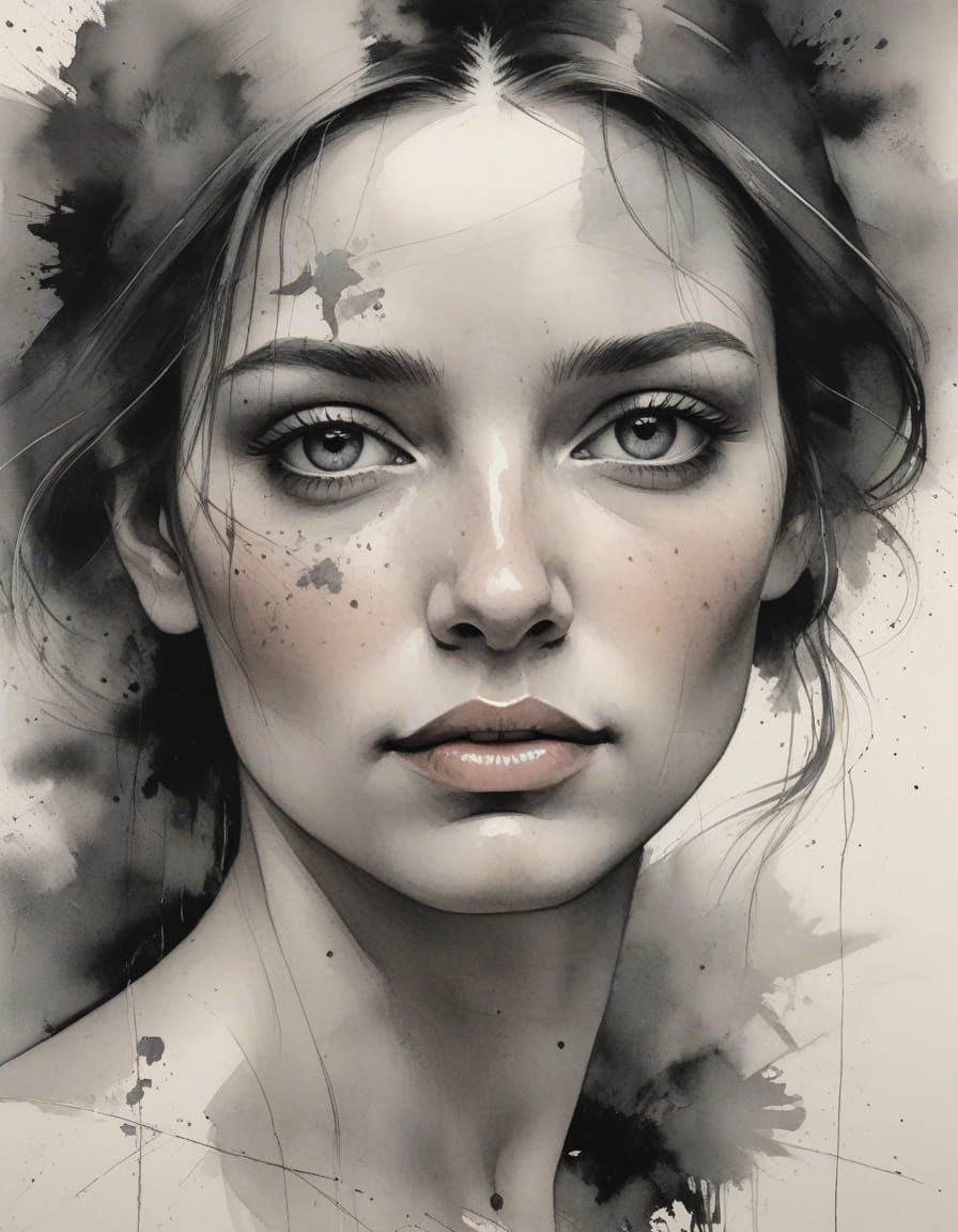 Cubist Watercolor Portrait with Soft Lighting