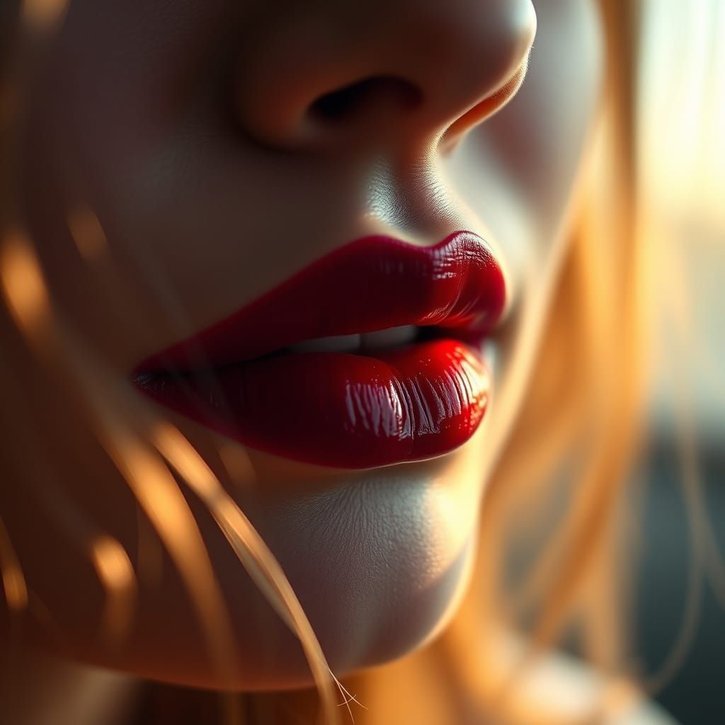 Luscious Deep Red Lips in Sensual Closeup