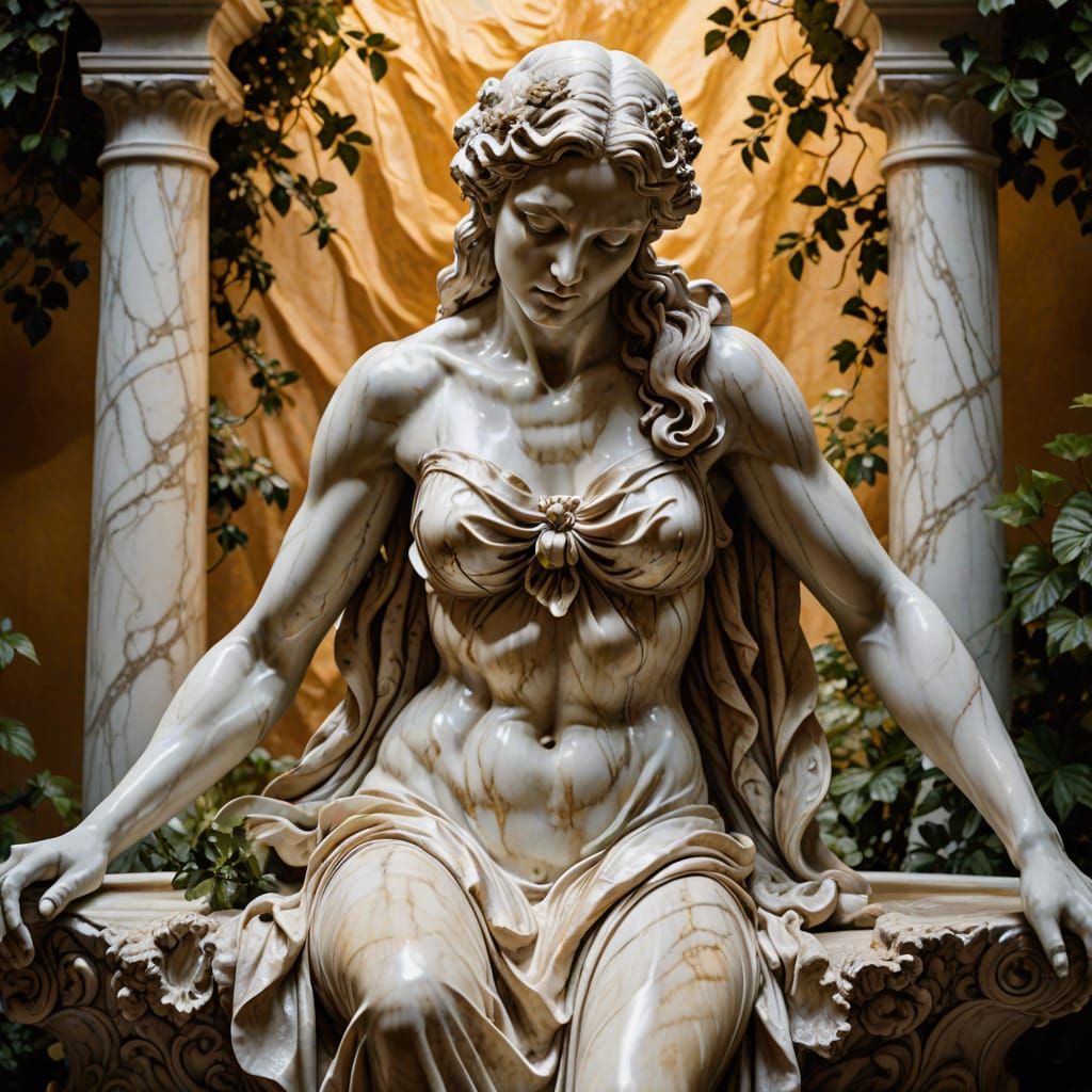 Lilith Bathing in Eden: Baroque Marble Sculpture