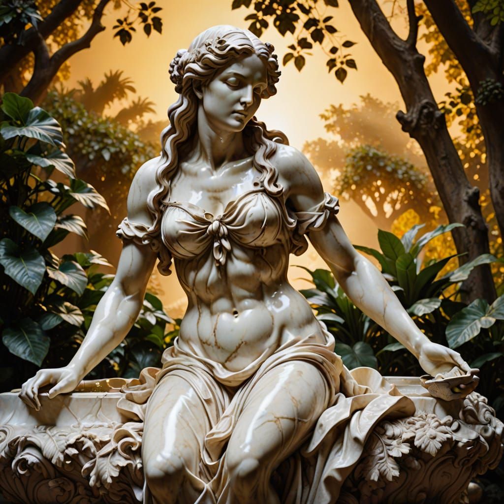 Lilith Bathes in Eden: A Baroque Marble Sculpture