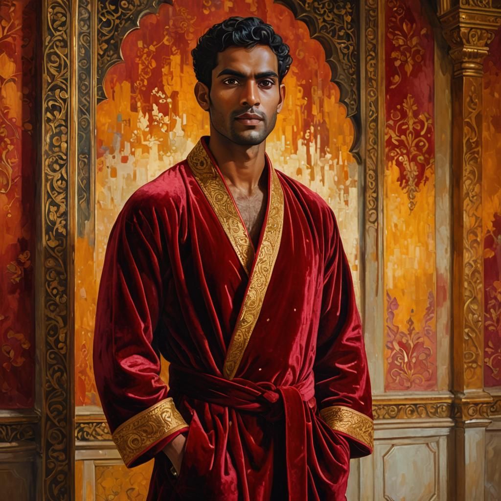 Indian Man in Velvet Robe, Neo-Impressionist Oil Painting