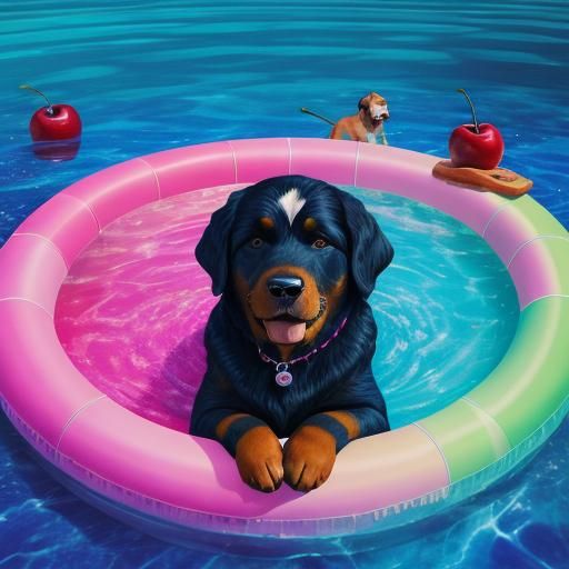 Surreal Hotdog Cherry Pool in Astral Illustration Style