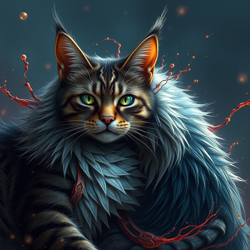 Motherly Feline Bond in Vibrant Fantasy Realm