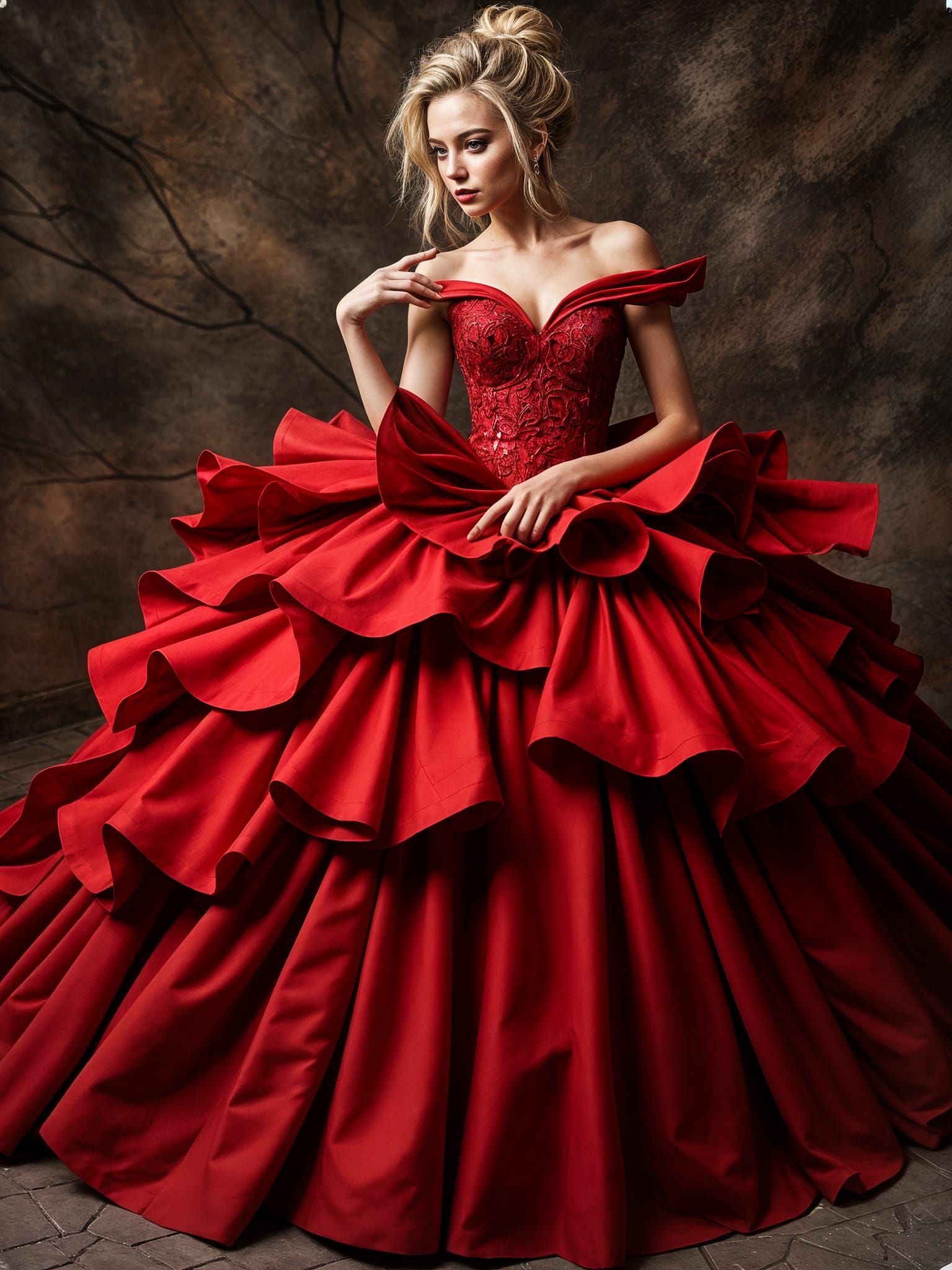 Ethereal Princess in Vibrant Red Gown