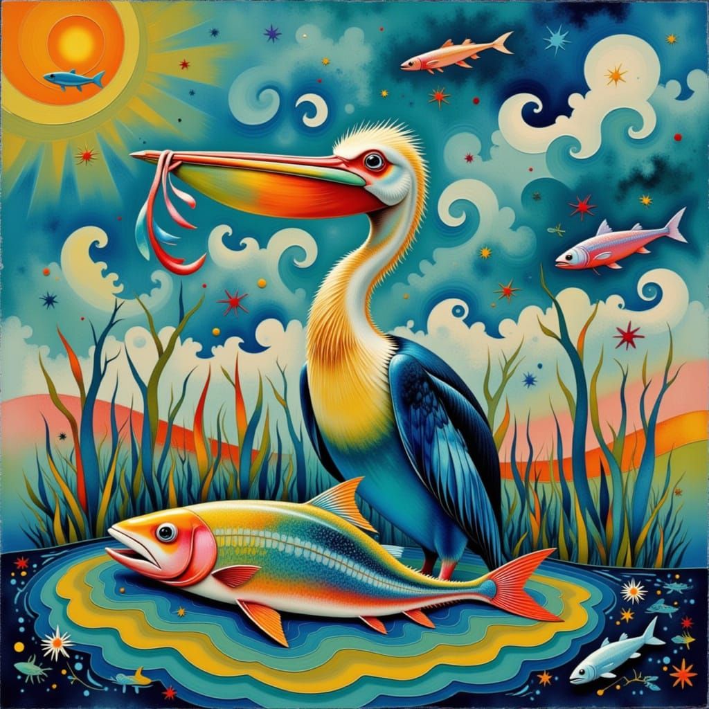 Percy the Pelican is eating a big salmon .