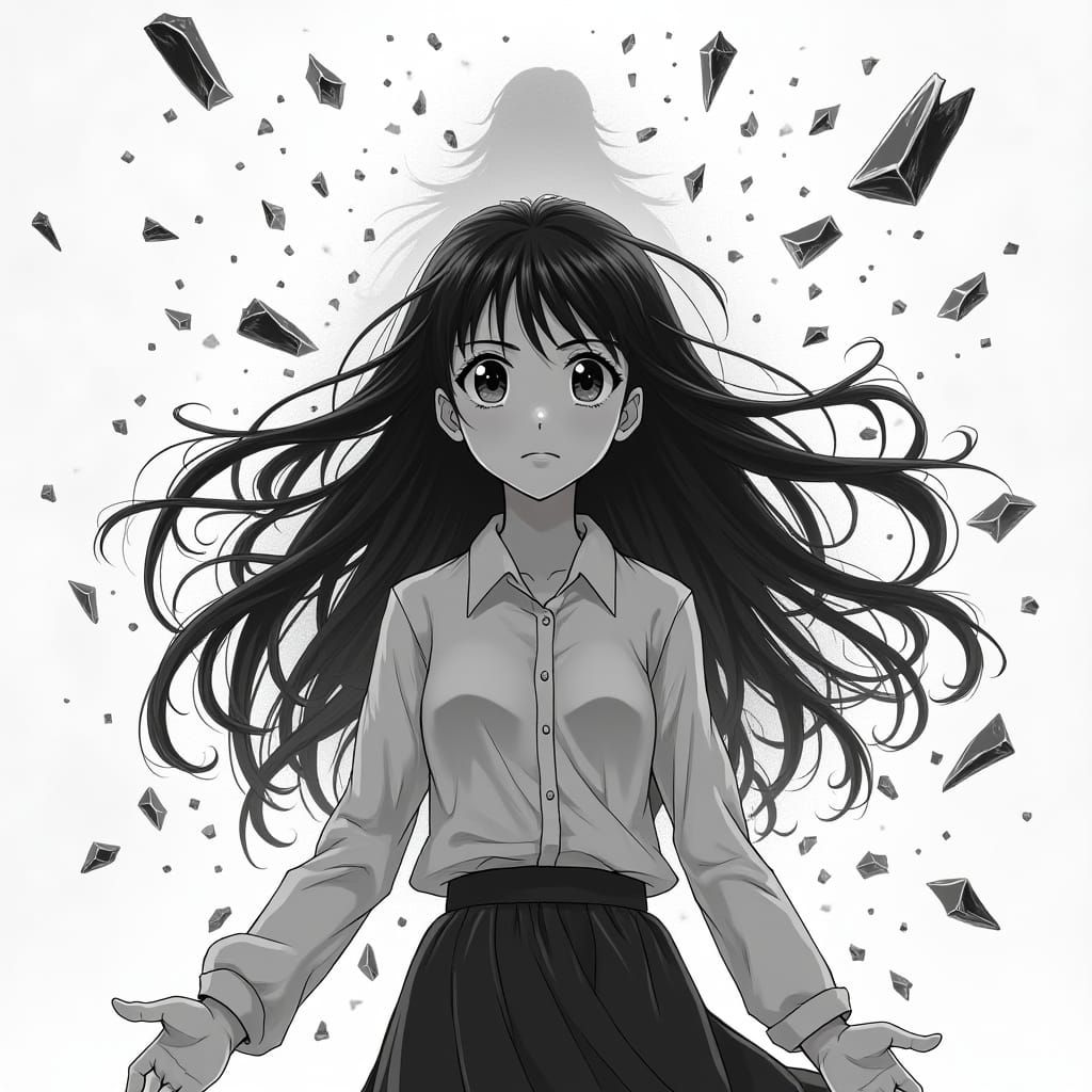 Anime Girl in Black and White with Dynamic Shards