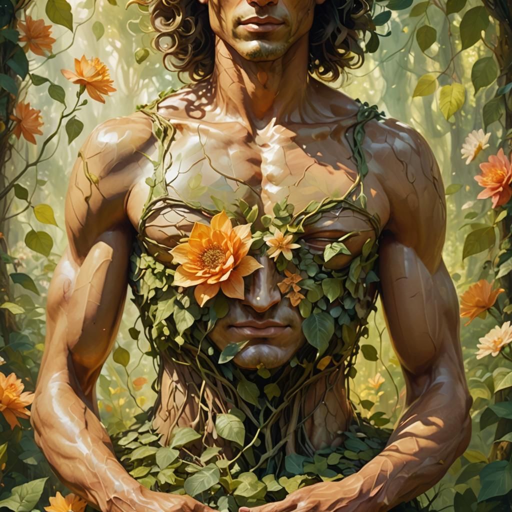 Floral God of Nature Portrait in Oil Painting Style
