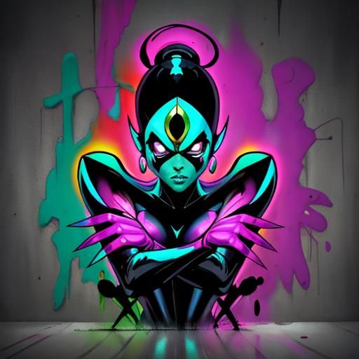 Mojo Jojo Graffiti Art in Cyberpunk Style