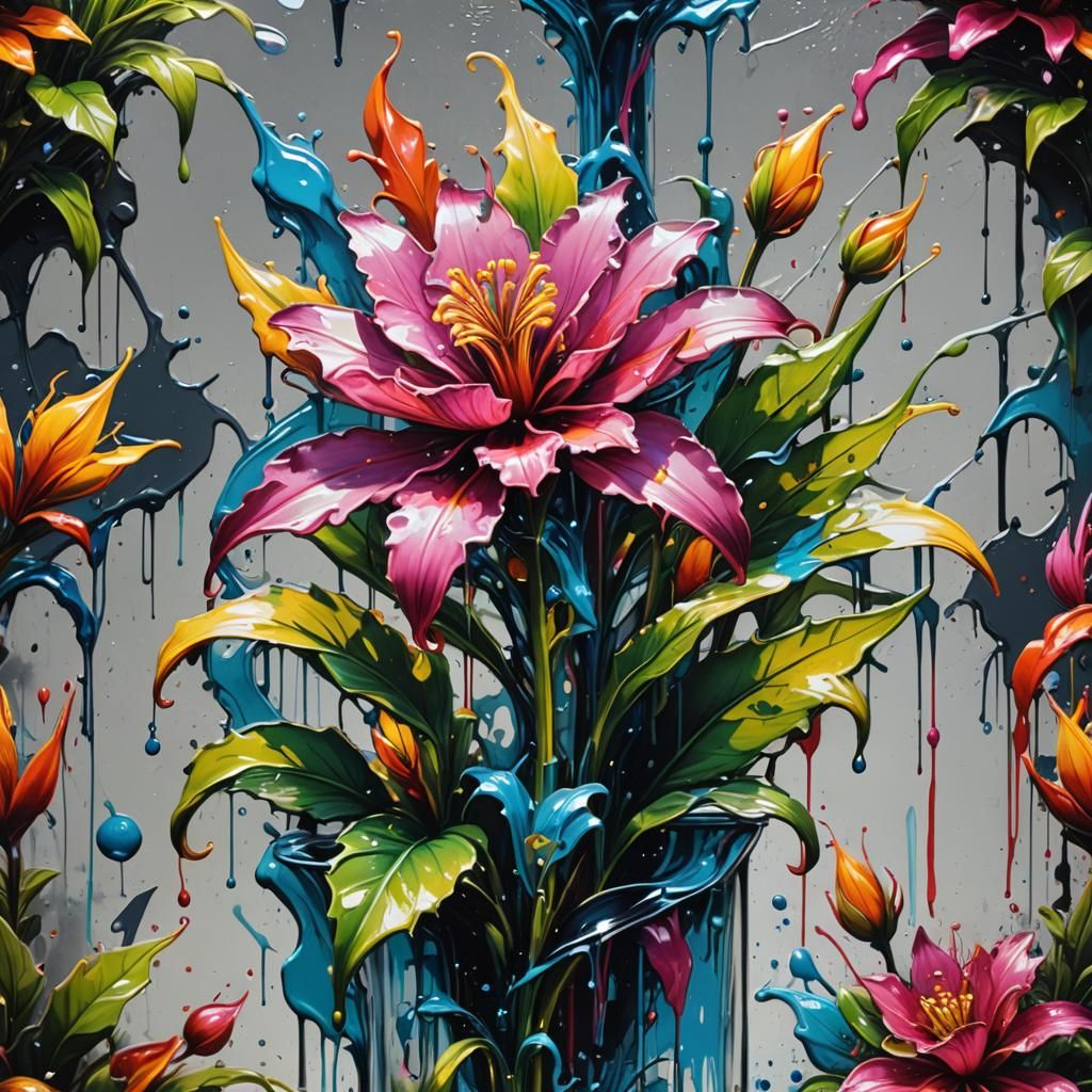 Exotic Flower in Glass Garden, Graffiti Art Style