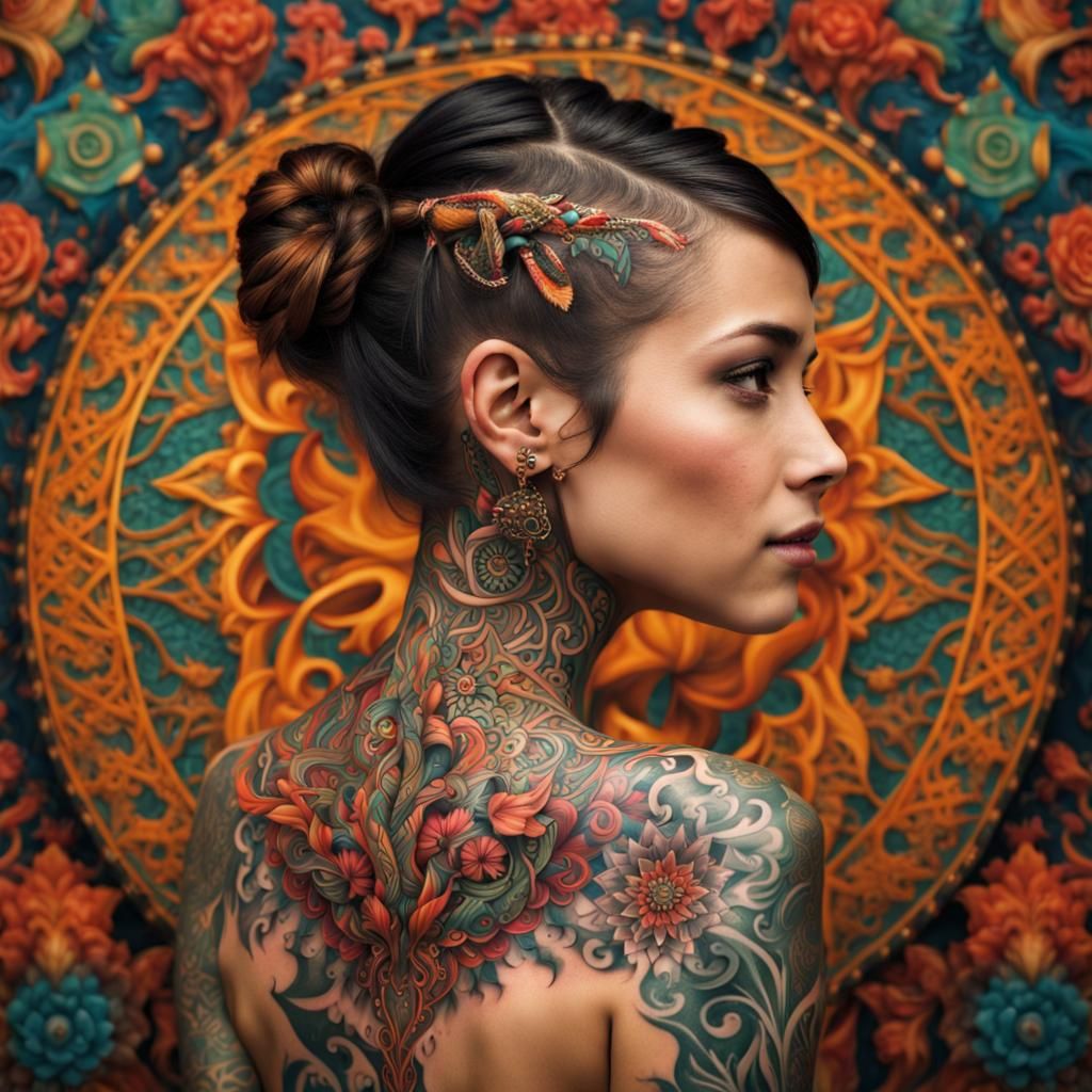 Girl with Intricate Back Tattoo