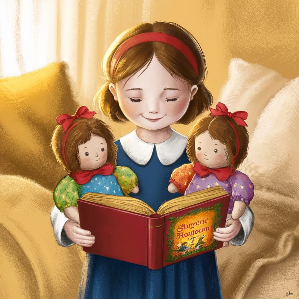 Young Girl Sharing Stories with Dolls