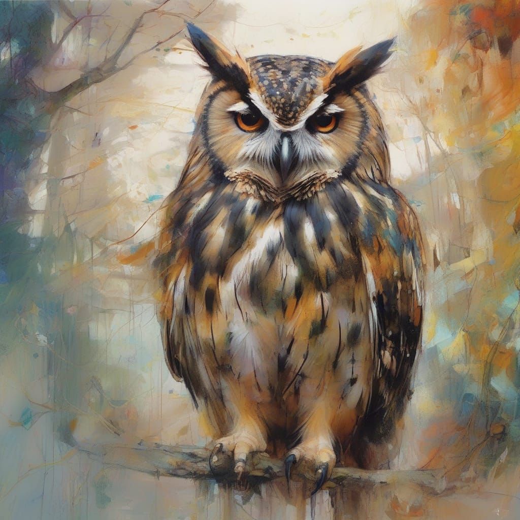 Portrait a Owl portrait of Mysterious Owl swirling forest !! :: breathtaking Owl cover art Artwork, perfect 32 k...