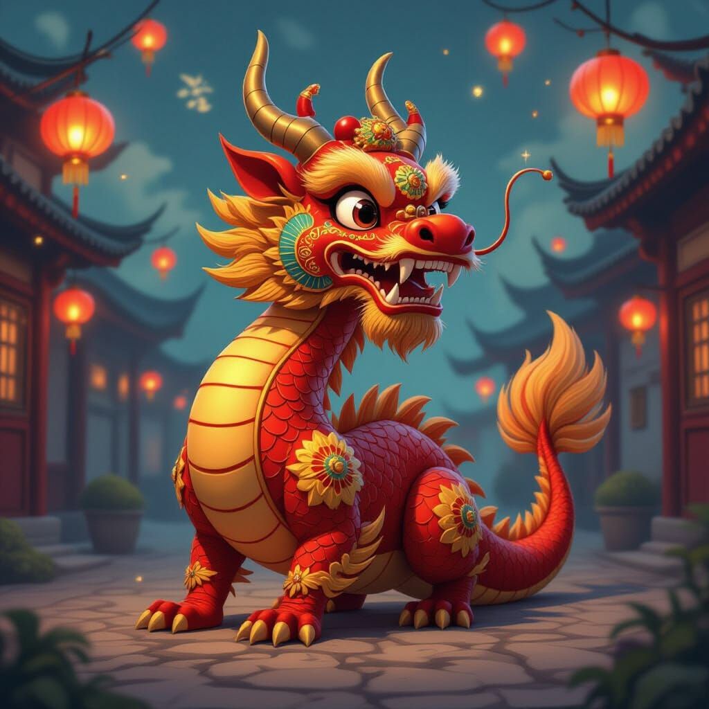 Majestic Red and Gold Dragon Celebrates Chinese New Year