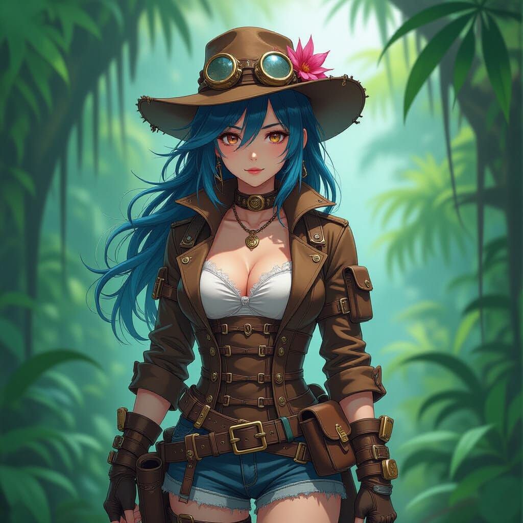 Steampunk Jungle Explorer Anime Sketch