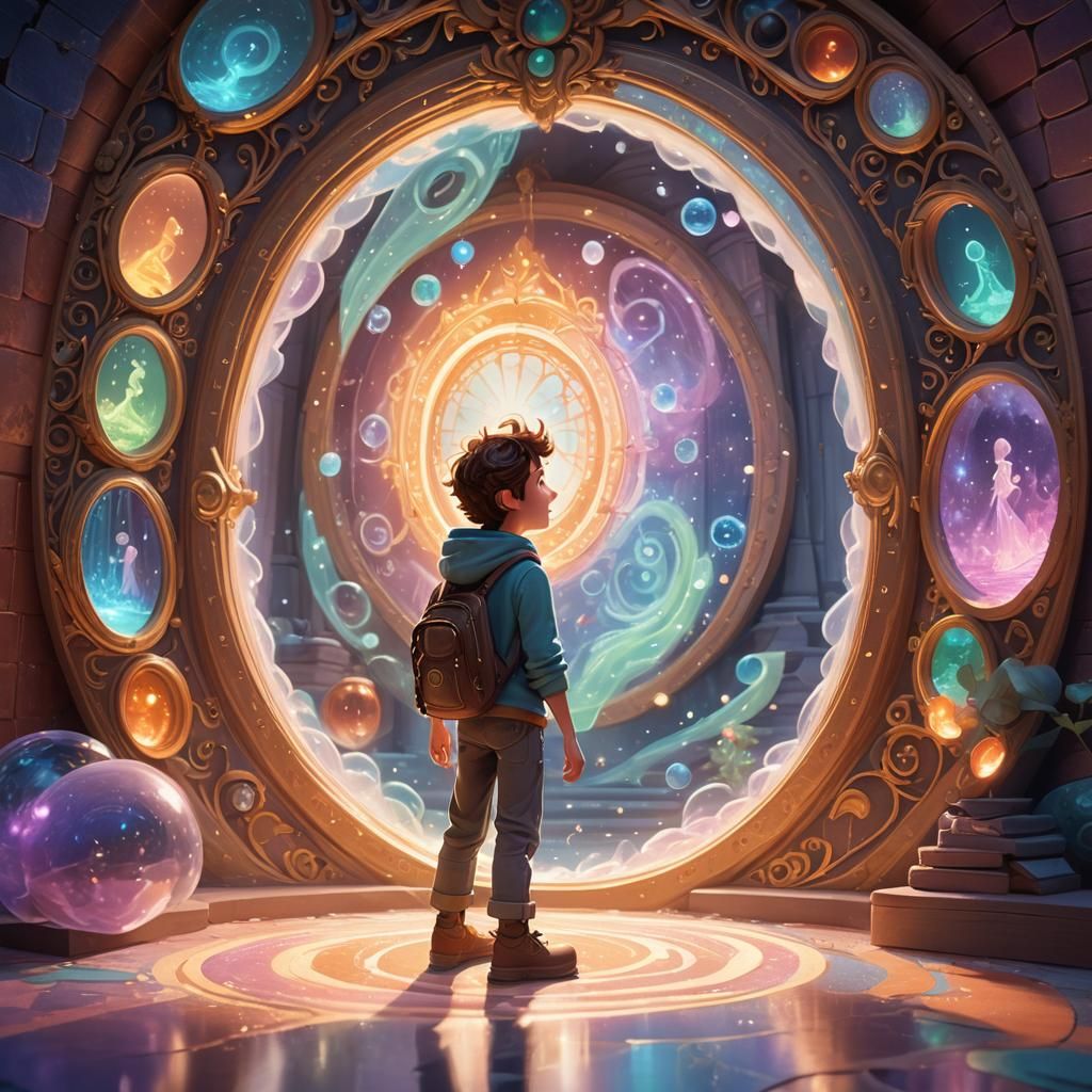 Mystical Mirror Portal: A 3D Adventure Scene