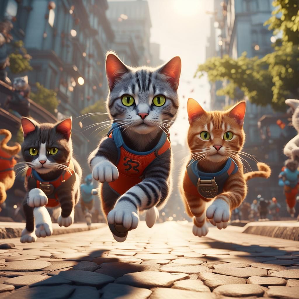 Cats Run Marathon in New Shoes: 3D Cinematic