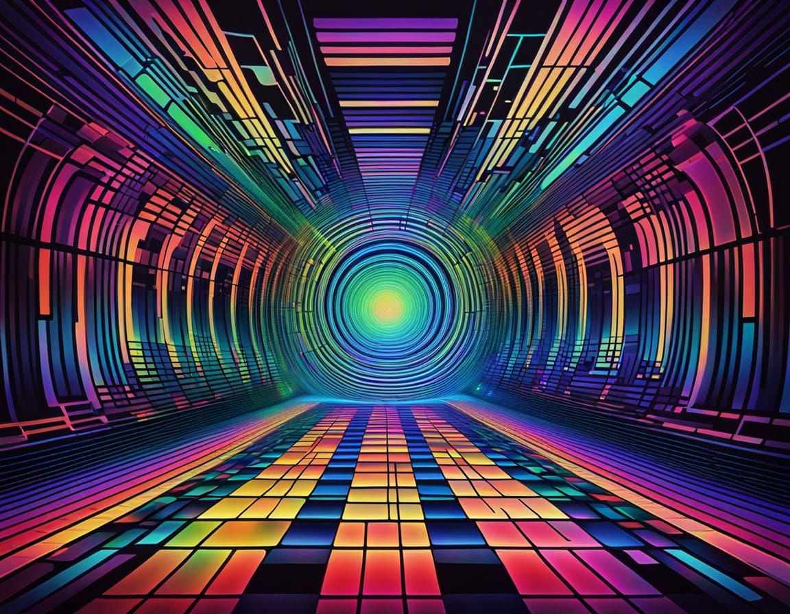 Vibrant Optical Illusion in Neon and Spectrogram Patterns