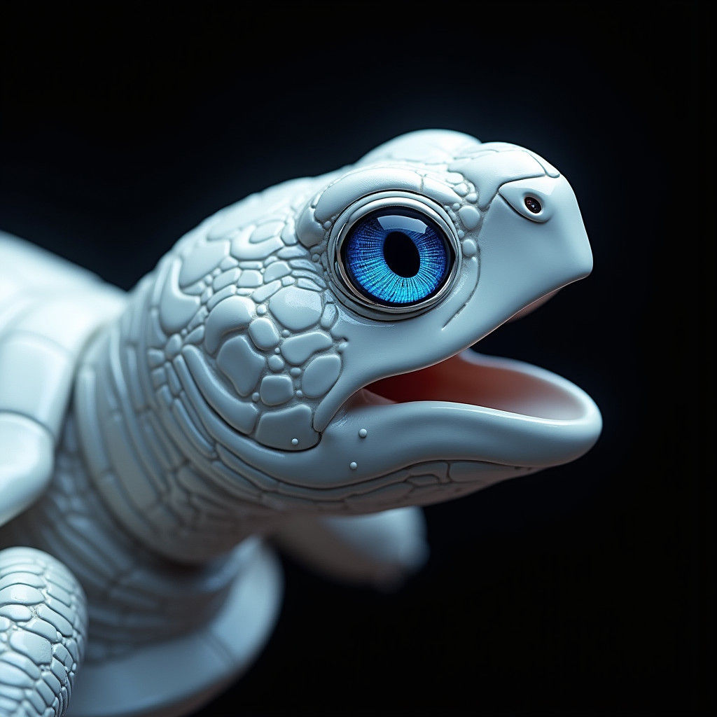 Chrome Turtle with Blue Eye in Surreal 8k