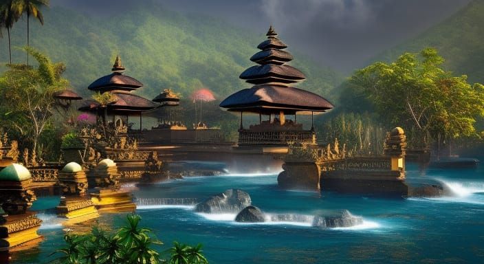 Bali Indonesia: Detailed Matte Painting in Deep Color