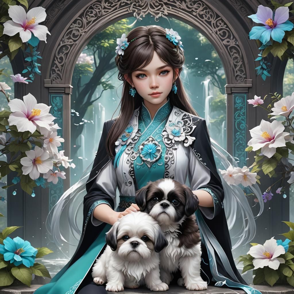 Anime Elf Woman and Puppy Portal Scene