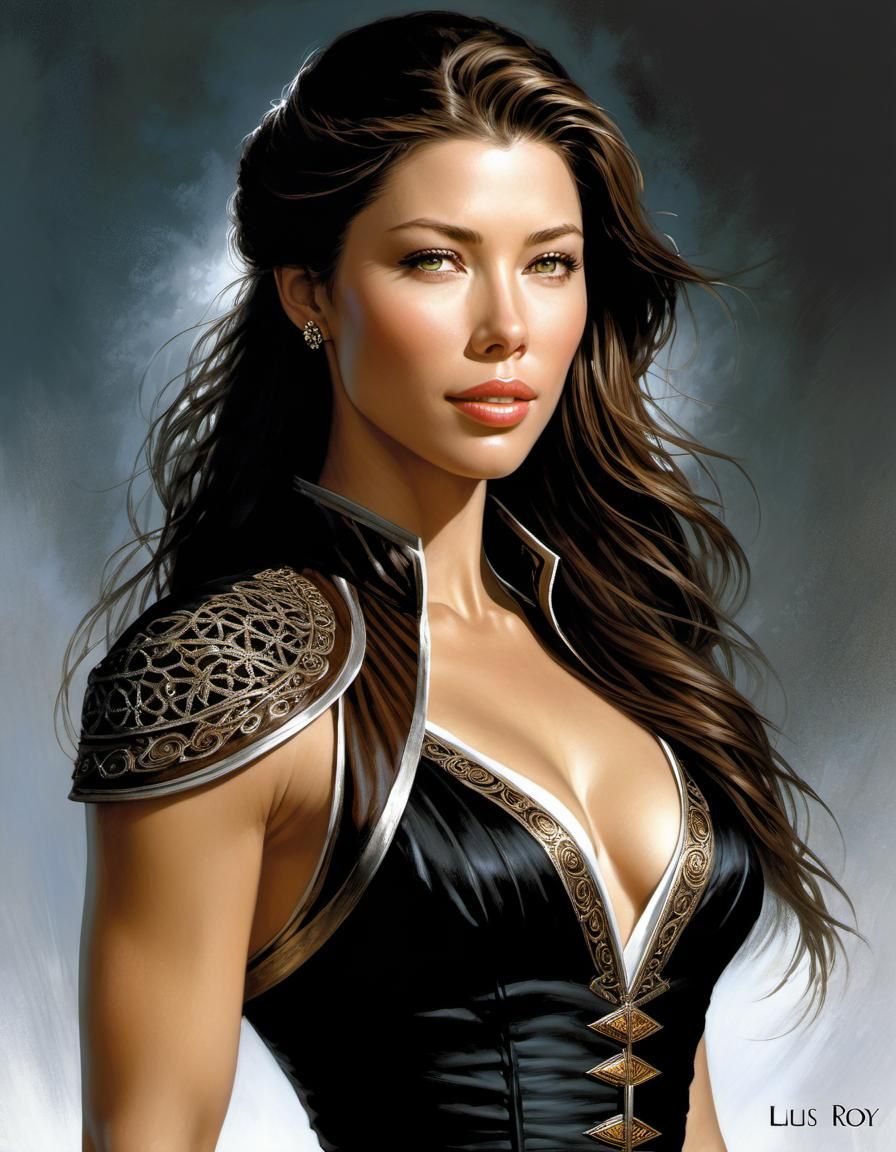 Portrait of Young Woman in Style of Luis Royo