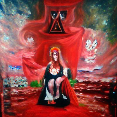 Goddess Babalon in Red: An 8K Oil Painting