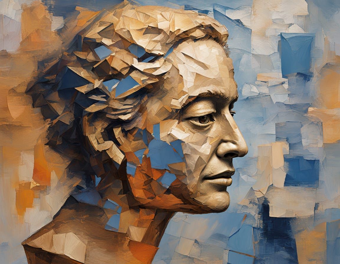 Cubist Abstract Fusion: Bust Meets Portrait in Oil