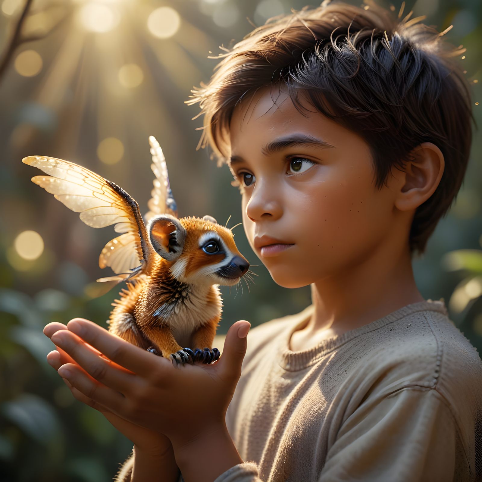 Young Boy Holds Delicate Furry Animals from Madagascar in Wo...