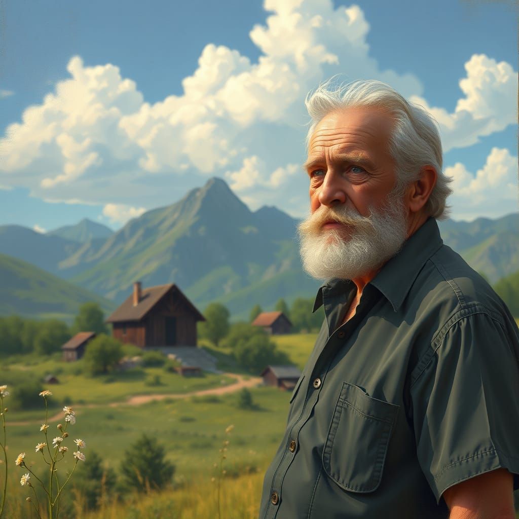 Elderly Gentleman in a Vibrant Utopian Village