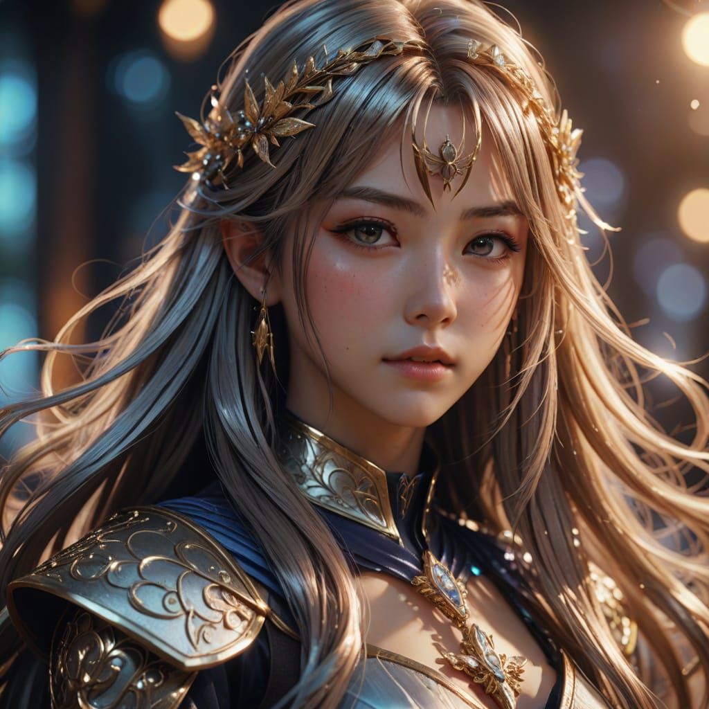 Elegant Anime Heroine Portrait in Soft Light