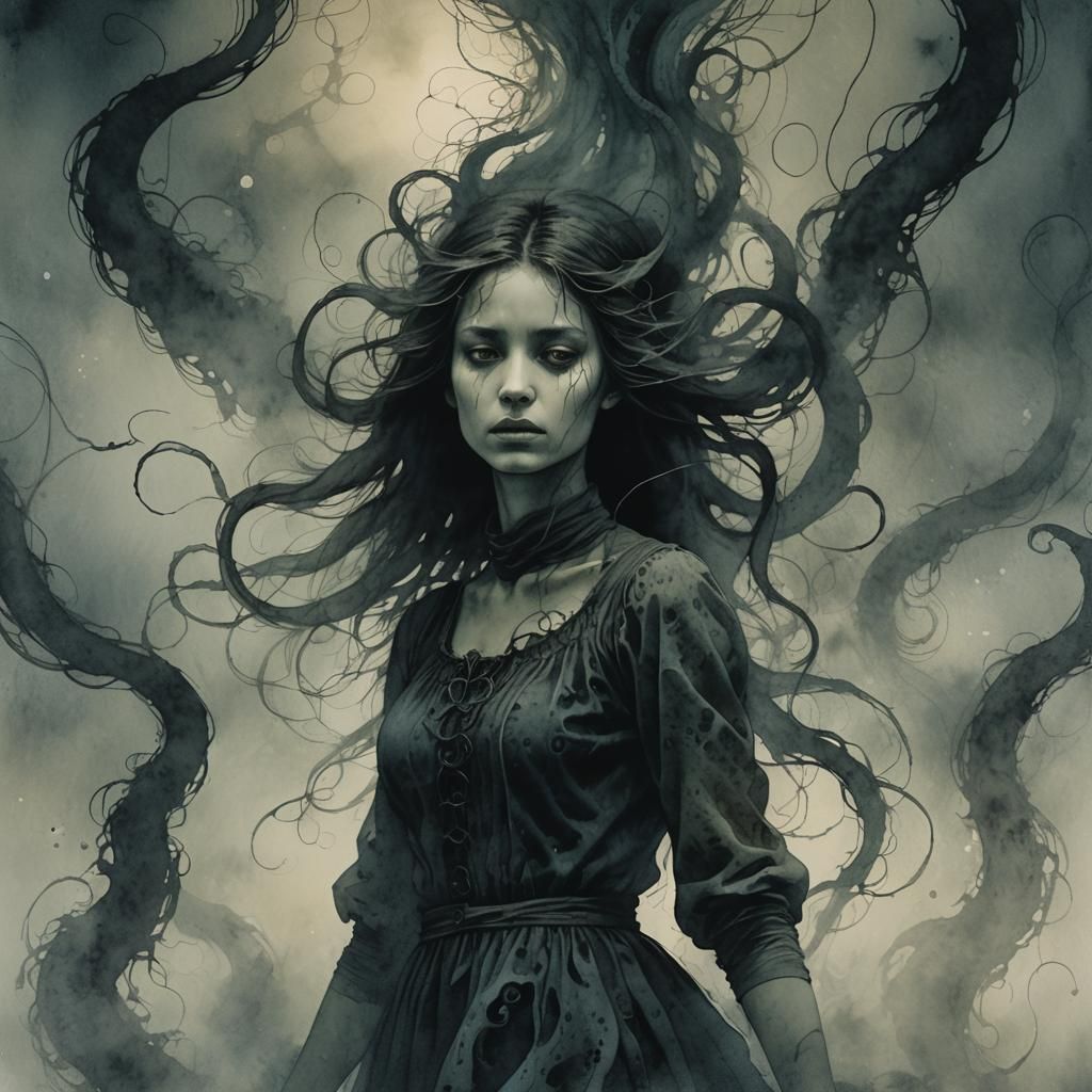 Dark Fantasy Woman Dancing in Gothic World