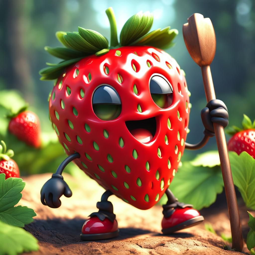 Hyperrealistic Chibi Strawberry in the Wilderness