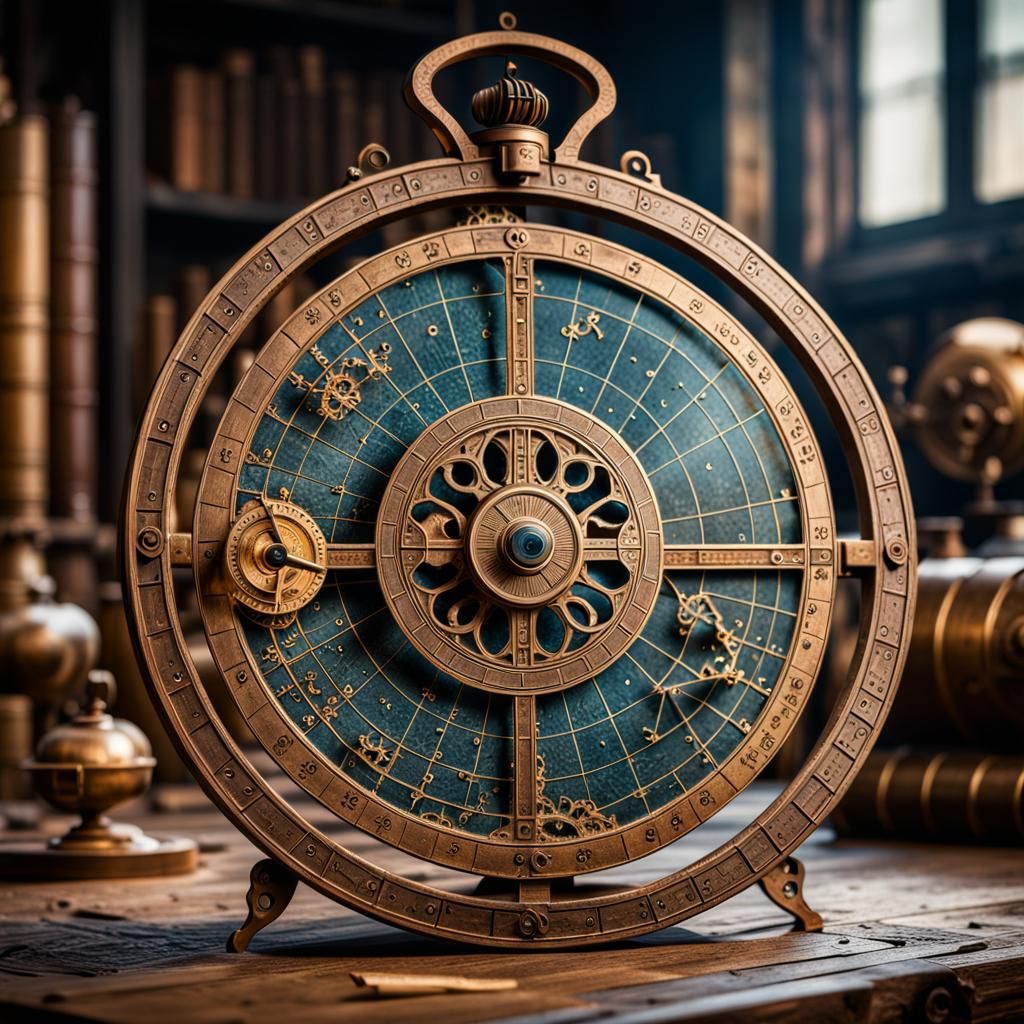 Detailed Astrolabe in Ancient Workshop: Hyperrealistic 8K