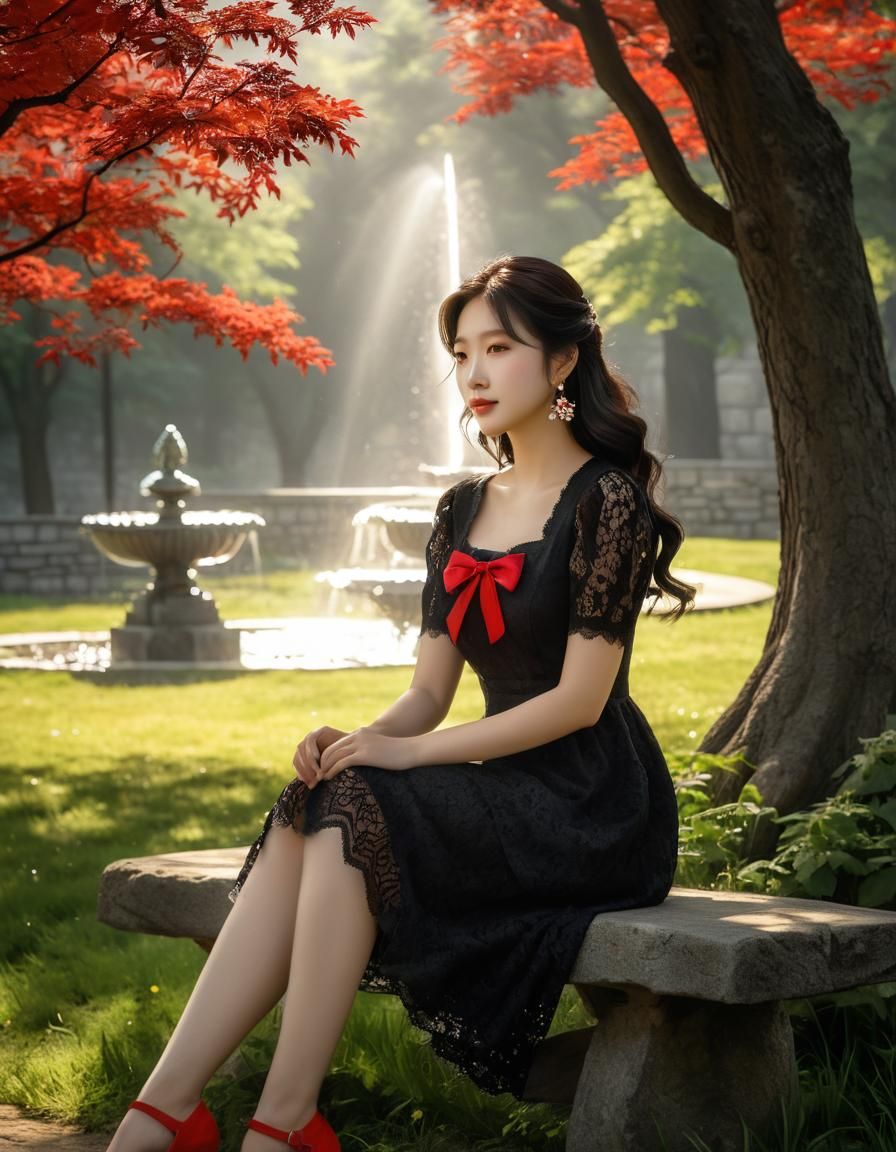 Chiaroscuro Oil Painting of Woman in Misty Park