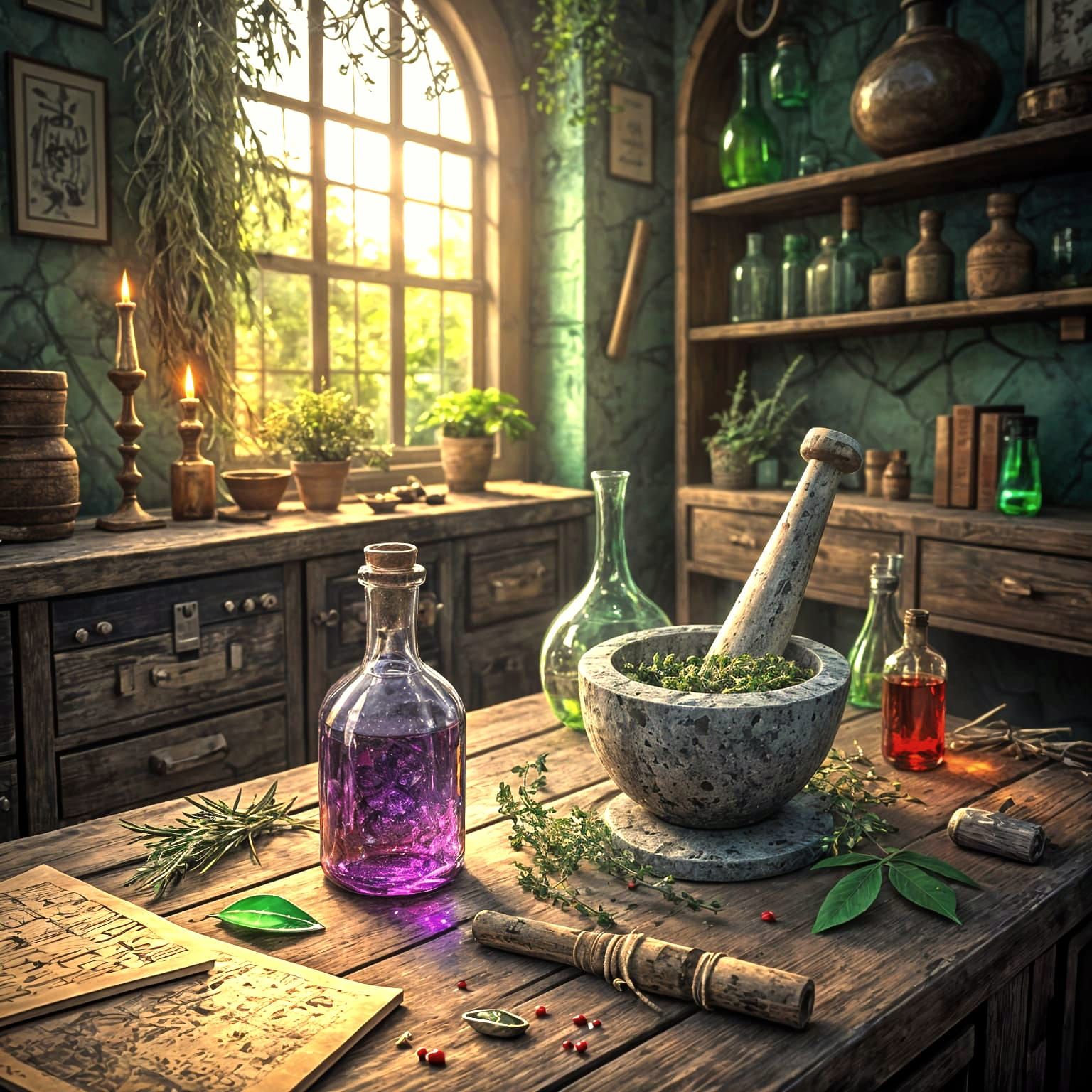 Mystical Witch's Workshop with Glass Art Illumination