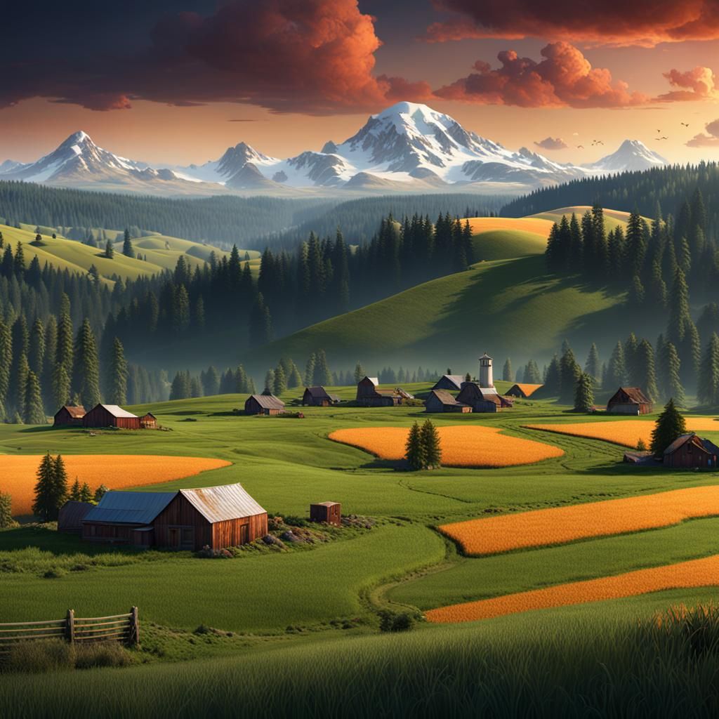 Washington State Farmland: Detailed Matte Painting