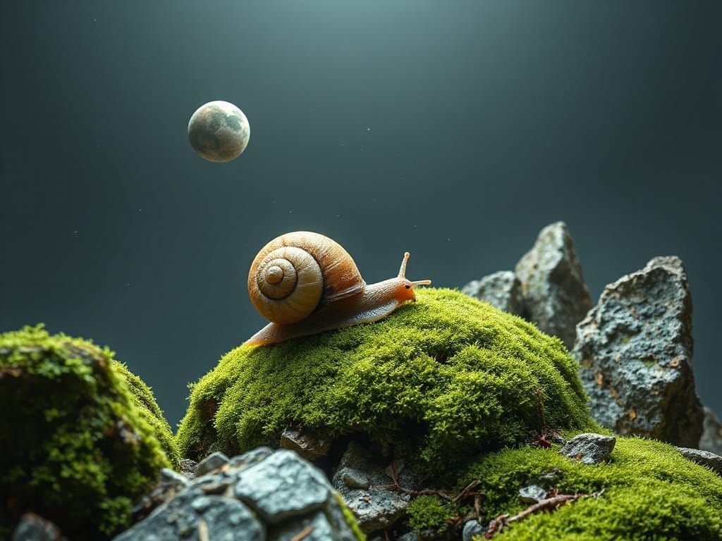 Cute Snail Explores Fuzzy Space Planet in 3D