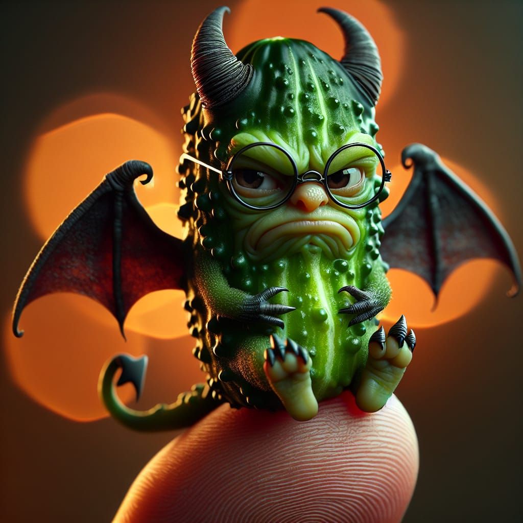 Gherkin Goblin Character with Bat Wings and Horns