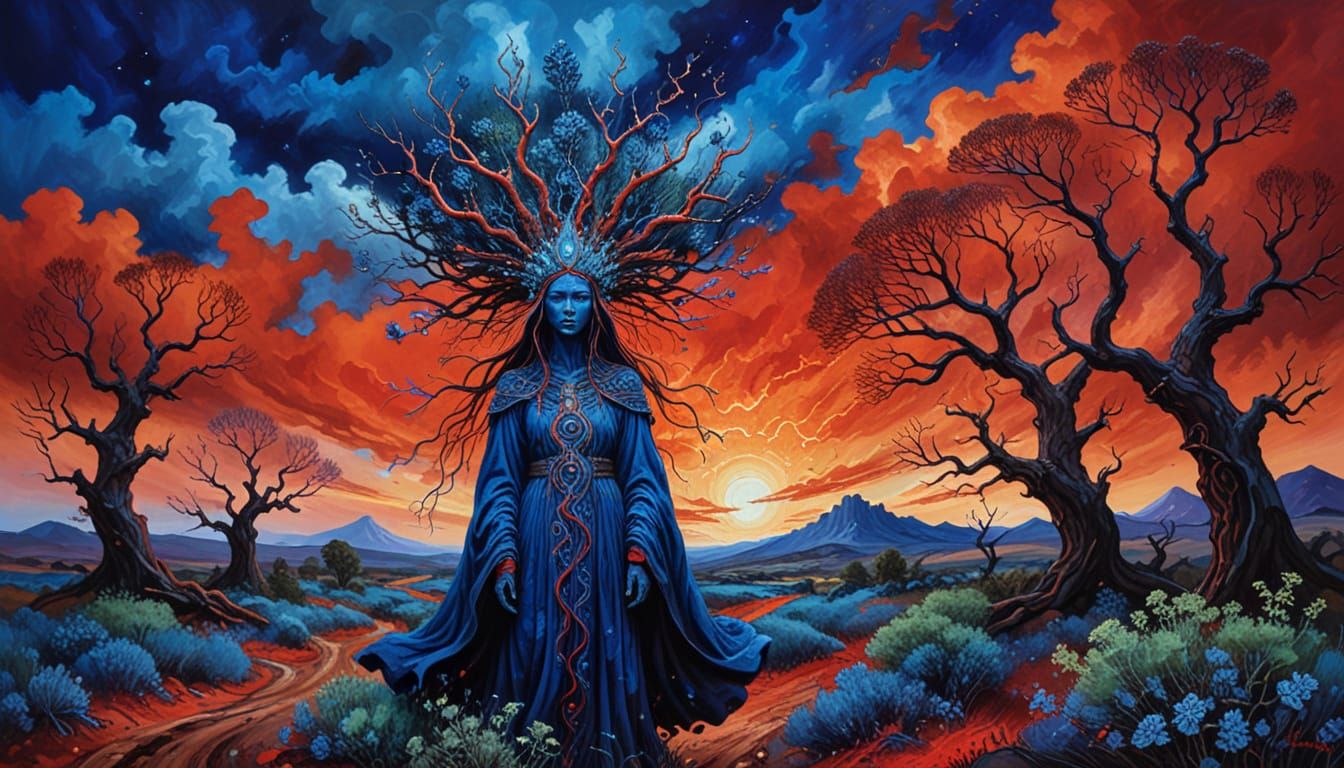 Lapis Lazuli Being in a Blasted Heath as Oil Painting