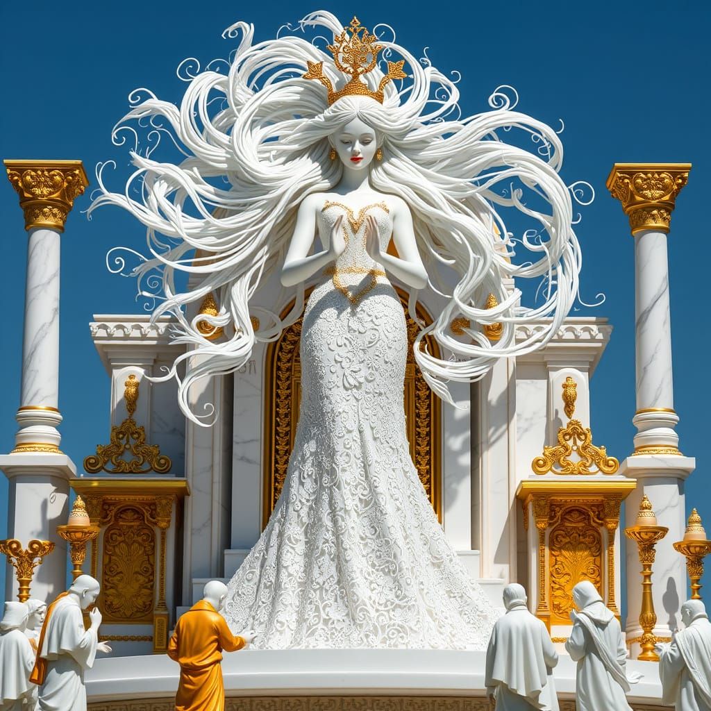 Albino Goddess in Porcelain Wire Art Temple