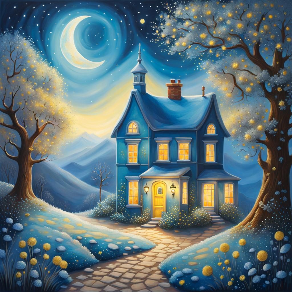 Harmonious Lunar Landscape in Art Brut Style