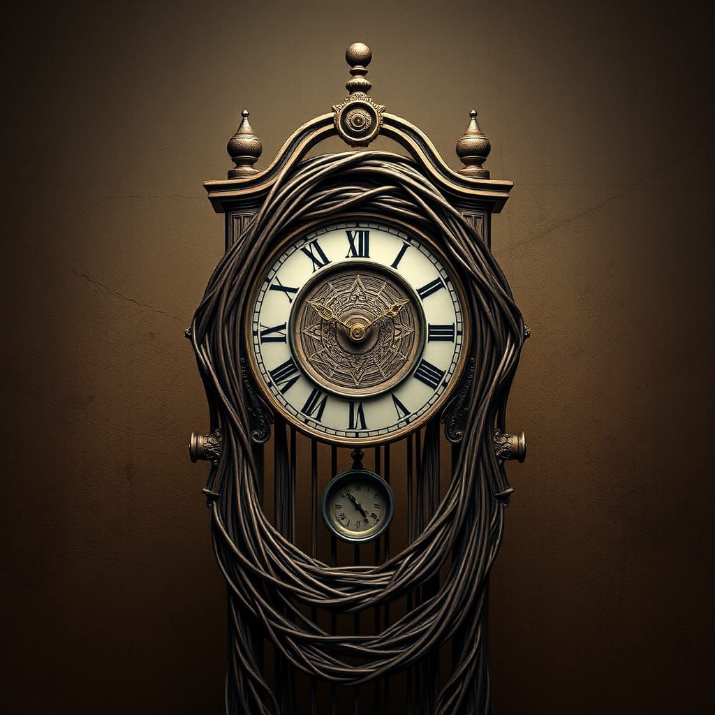 Wire Grandfather Clock in Fantasy Matte Painting Style