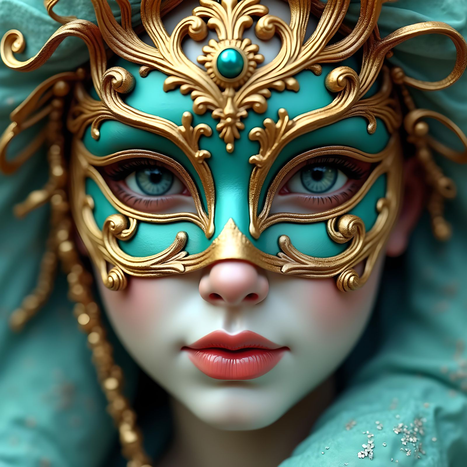 Woman in Elaborate Mask: Cloisonnism Style