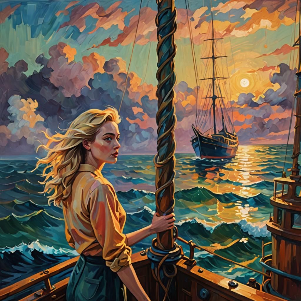 Blonde Girl Adrift: Fauvist Expressionist Shipwreck