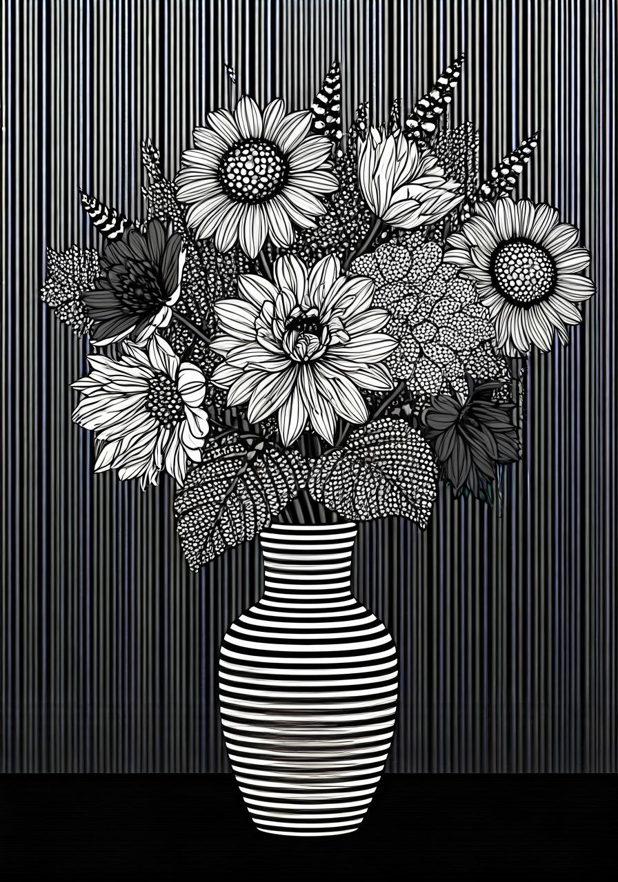 Op Art Bouquet in High Contrast Black and White