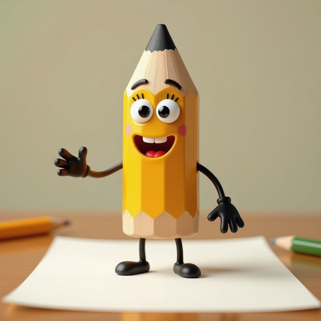 Anthropomorphic Pencil Character Ready to Draw